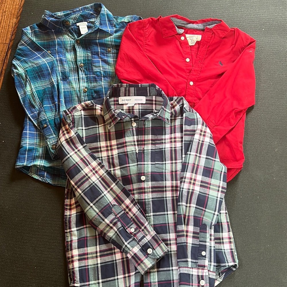 3 boys button down shirts. Carters size 8, old navy size 8, h&m Size 7